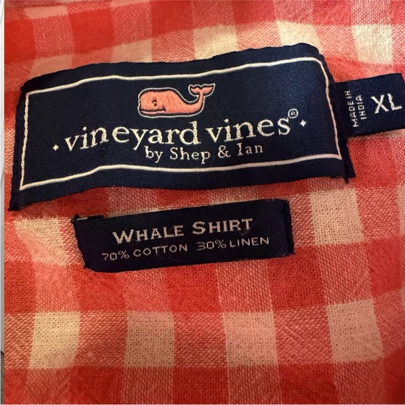 Vineyard Vines Men's Short Sleeve Whale Shirt Pink White Checkered Button XL - Picture 8 of 8